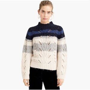 J CREW Point Sur Gray Navy Blue Wool Blend Sweater Size Medium NEW NWT